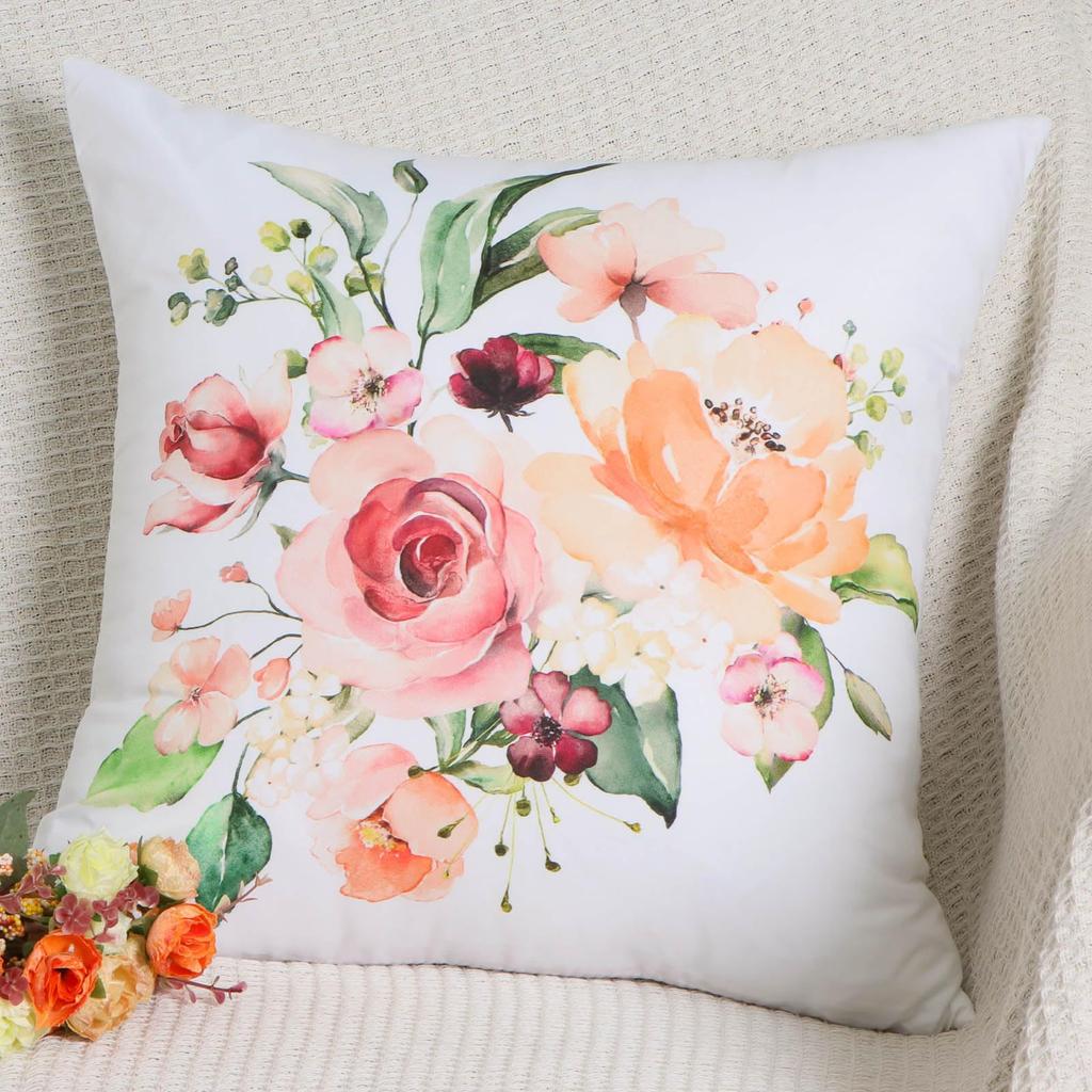 4 Pcs Double Sided Blush Rose Cushion Covers, Watercolor Floral Throw Pillow Cases (No Inserts)