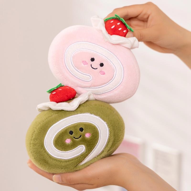 Cartoon Anime Kawaii Swiss Roll Plush Dolls Cute Happy Strawberry Chocolate Matcha Flavor Cake Toys Kids Handmade Gifts