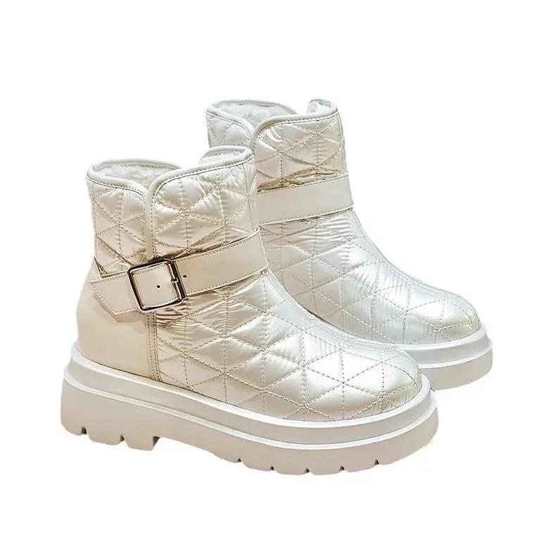 Modne damskie buty śniegowe 2025 Zima Nowe buty Plus polar Pogrubione krótkie buty Wewnętrzne podwyższenie Antypoślizgowe bawełniane buty