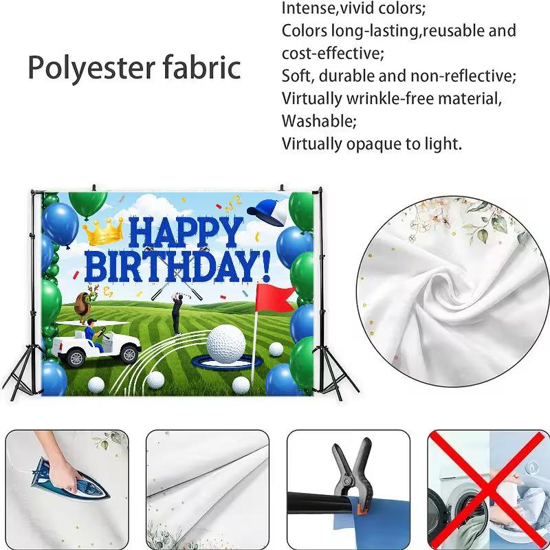 Telo di Sfondo 2D Fresco per Compleanno Golf, Palloncini Blu e Carrello da Golf Arazzo per Festa