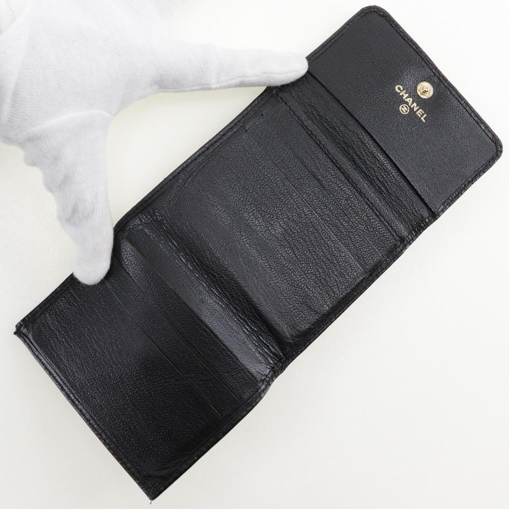 Chanel COCO Mark Bi-Fold Wallet A13456 Double Sided Black Calfskin Women Used