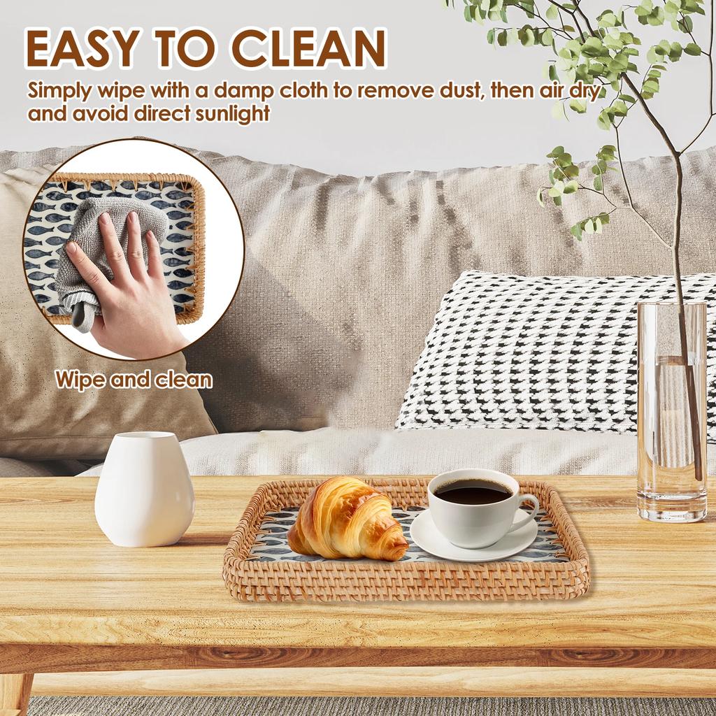 Boho Rattan Kitchen Food Storage Tray Rectangle/Round Handwoven Rattan Basket Multifunction Fruit Snack Basket Home Supplies
