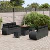 9 Piece Garden Sofa Set with Cushions Black Poly Rattan