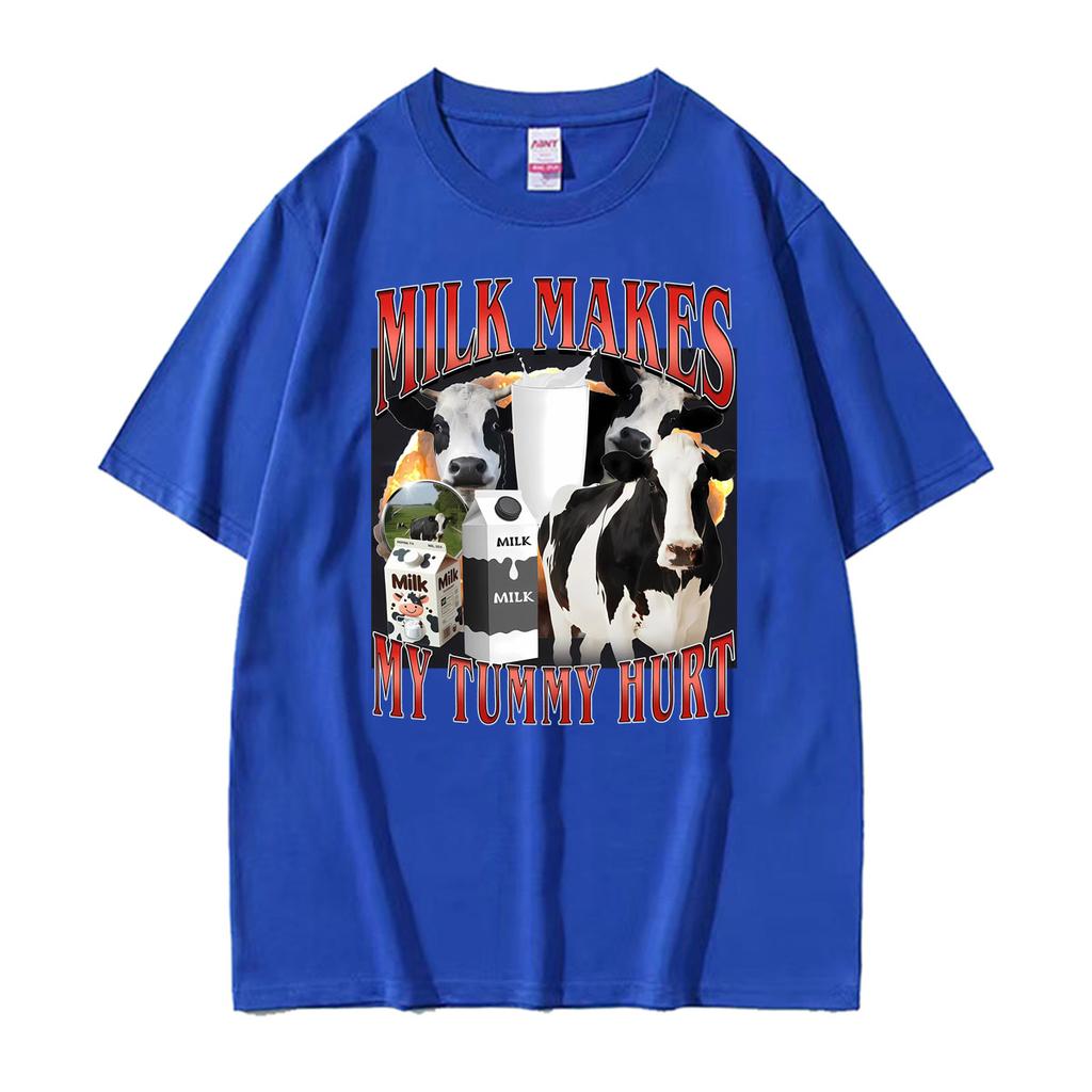 Milk Makes My Tummy Hurt Funny Cow Graphic T Shirts Unisexs Women Clothing Fashion Retro Tshirts Casual Summer T Shirt Streetwear