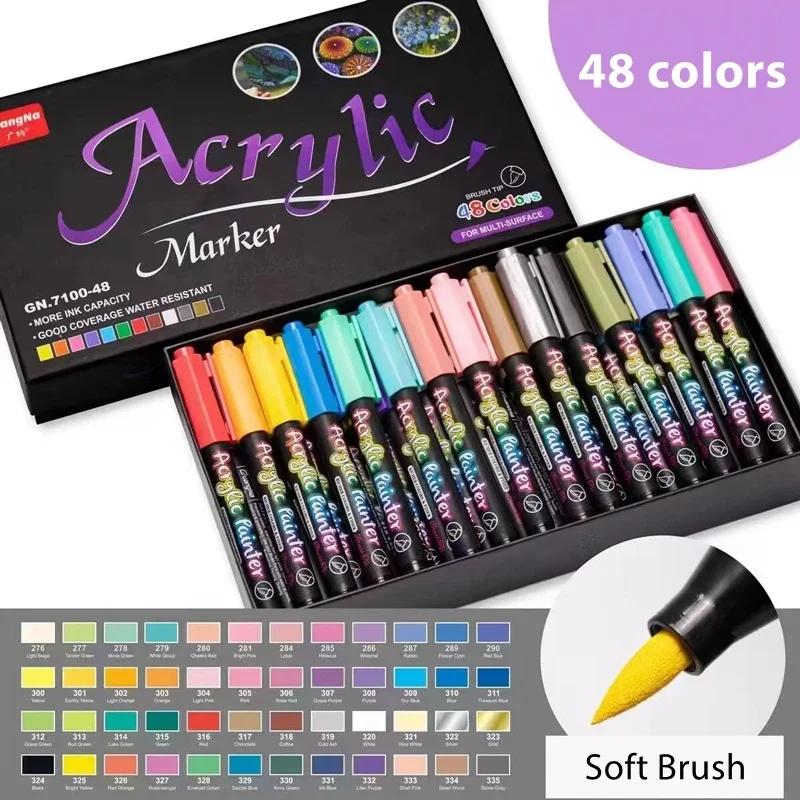 60 Colors Acrylic Paint Pens Markers Permanent Markers for Rock Painting Glass Ceramic Fabric Wood Metal Brush Tip Art Supplies