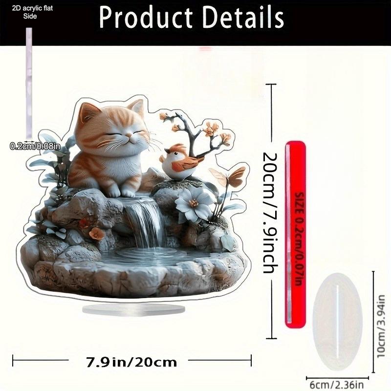 Bohemian-Style Acrylic Cat & Bird Fountain Statue - Humorous Orange Cat & Red-Breasted Bird Design, Serene Waterfall & Floral Accents, Perfect Christ
