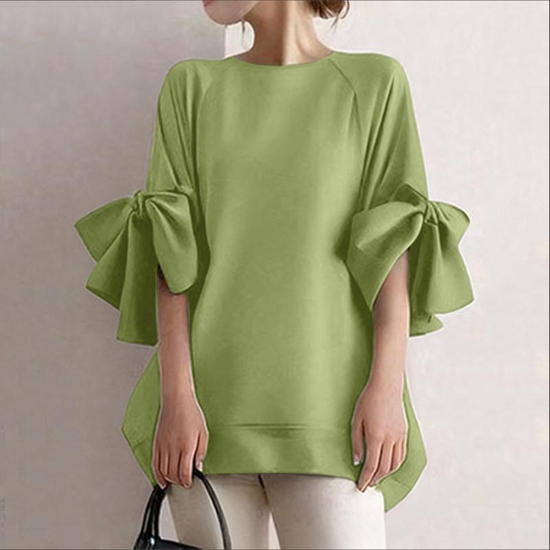 

ZANZEA Женская повседневная блузка с круглым вырезом, вставками и рукавами 3/4 4XL