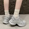 Fashion Sneakers Women Mesh Mixed Gray Round Toe Lace-up Thick Sole 2024 Spring Breathable Female Shoes Handmade