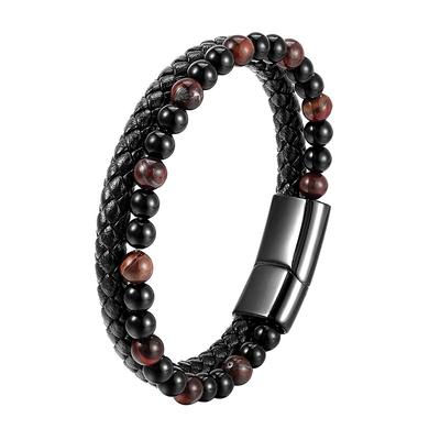 Handmade Black Obsidian Beaded Bracelet With Natural Gemstones And Leather Cord Unisex Jewelry
