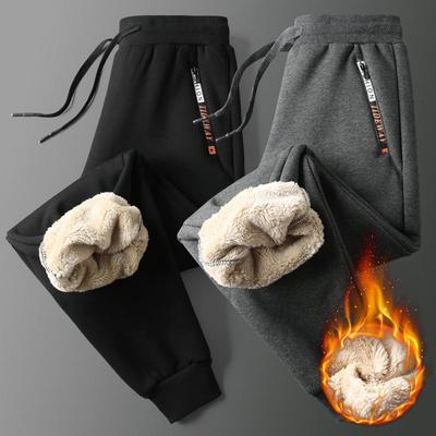 Nové nohavice z jahňacej vlny Pánske zimné vystužené a zateplené nohavice Pánske nohavice Bavlna Voľné Športové teplákové nohavice