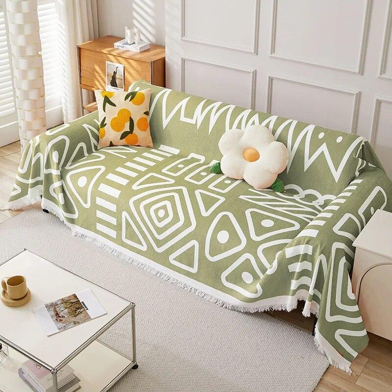 Geometric Printed Sofa Blanket Chenille One-piece Type Sofa Towel Dustproof Anti-scratch Living Room Multipurpose Sofa Towel