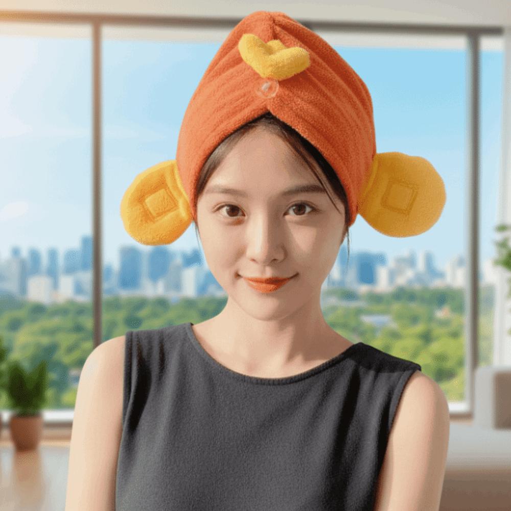 2PCS Super Absorbent God of Wealth Cap Quick-Drying Towel Cap Fashion Hair Drying Cap  Home Spa