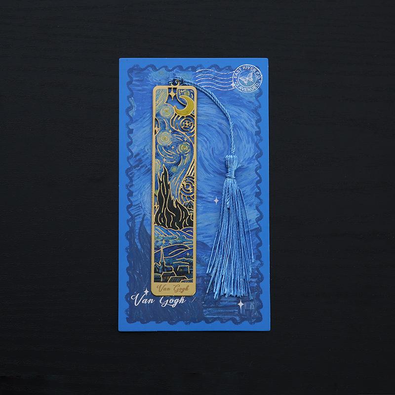 1 Pc Retro Floral Painting Metal Bookmark Hollow Bronzing Bookmark With Tassel Stationery Gifts For Book Club Reader