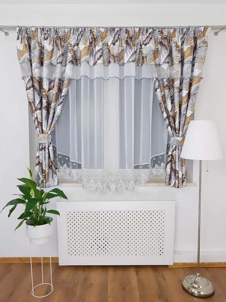 Ready-made Curtain with Drapes and Embroidery - Gray-brown
