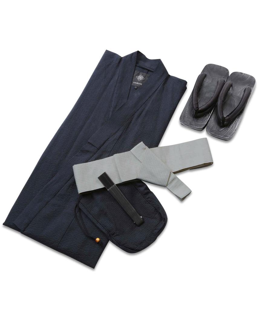 Shop Yukata Set Shingen XL Indigo Seersucker Leicht für den Sommer Traditionell Japanisch Japanischer Gentleman [Rochelle] Ziggy's Herren 6-teilig (Yukata, Obi,