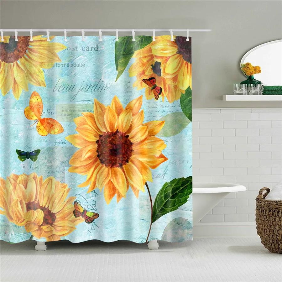 3D Flower Plum Blossom Lotus Lavender Rose Shower Curtains Bathroom Curtain Frabic Waterproof Polyester Bath Curtain with Hooks