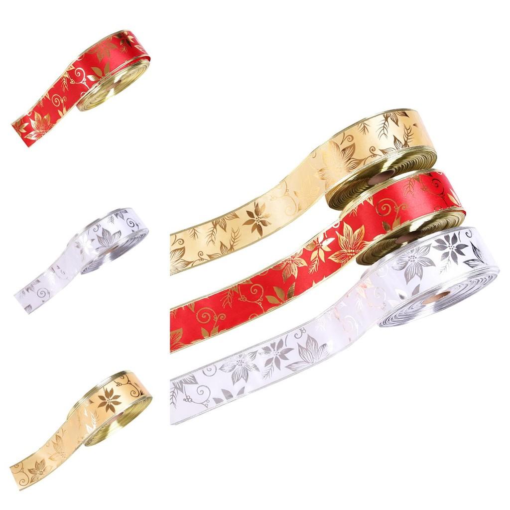 Premium 2 Meter Decorative Gold Floral Print Ribbon For Festive Christmas Celebrations