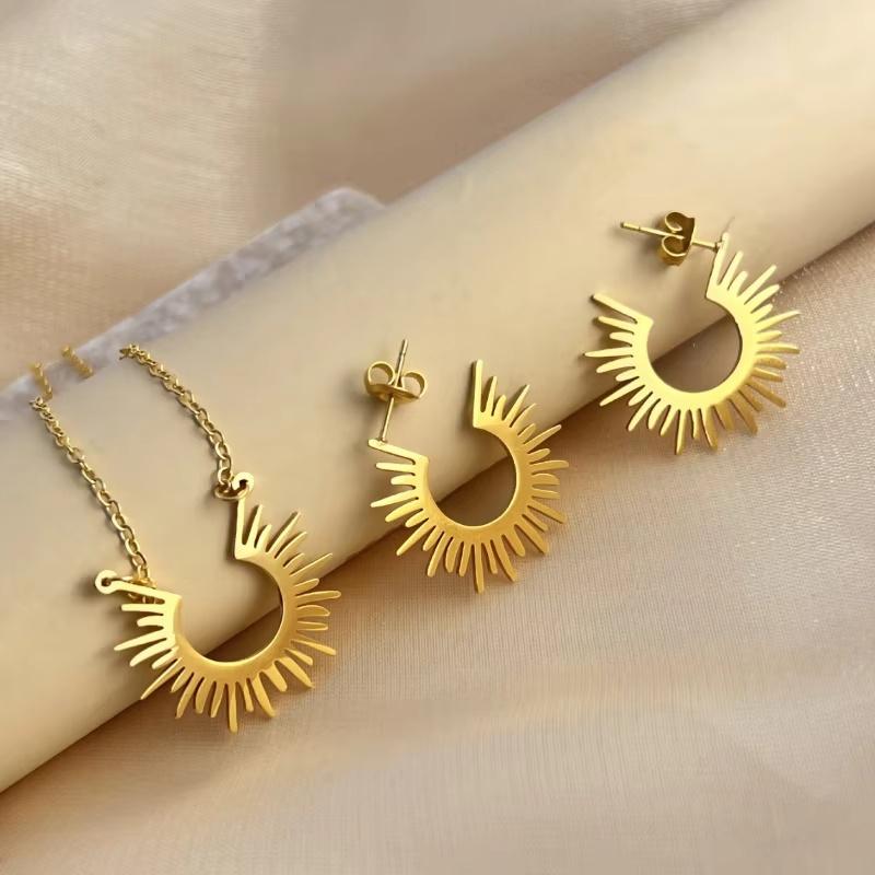 

Simple Fashion Sunflower Bridal Sets Gold Plated Stainless Steel Necklace Earrings Sets Suitable For Party Gifts