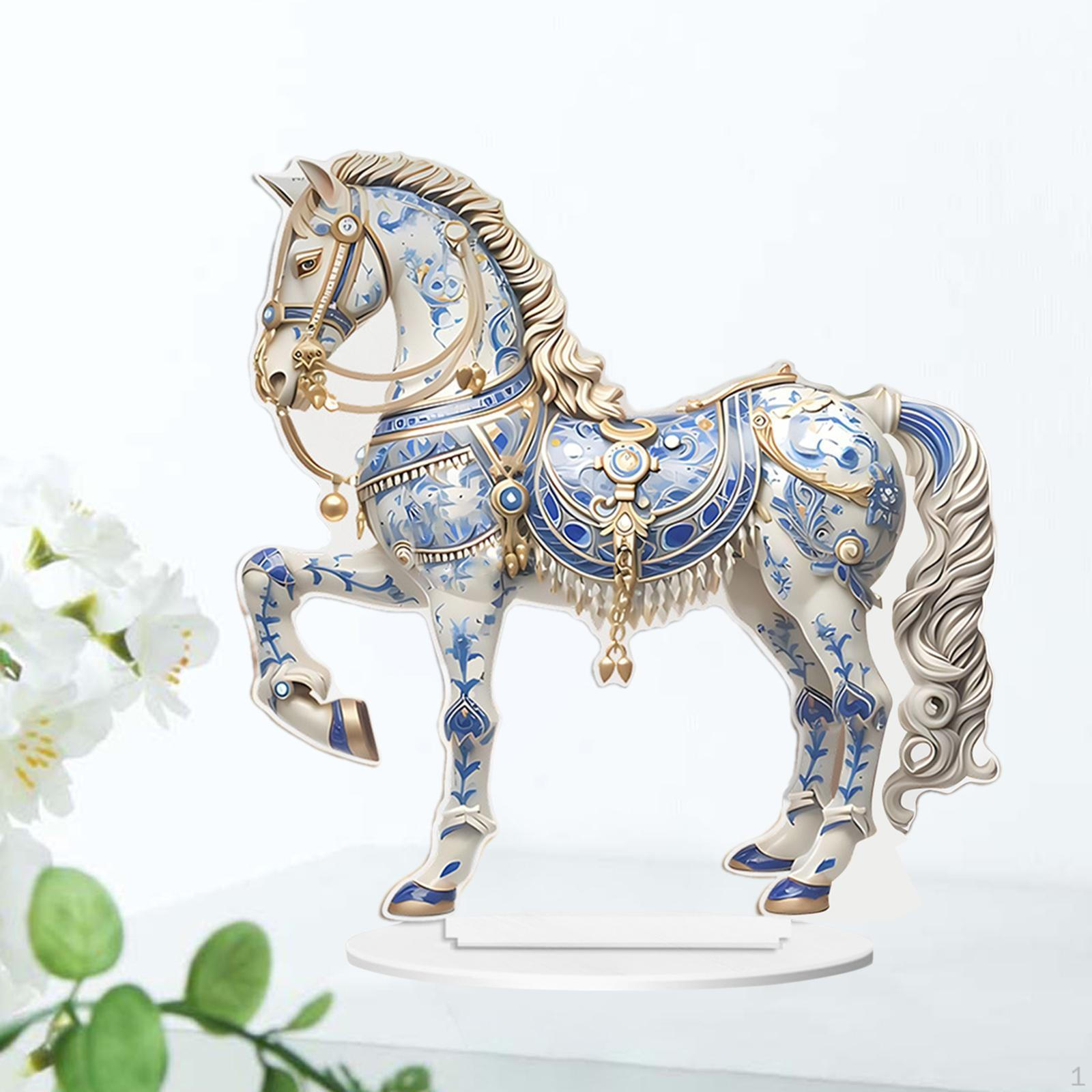 

Акриловая фигурка в форме лошади 2D, декоративная фигурка для стола с основанием, скульптура, статуэтка для синий