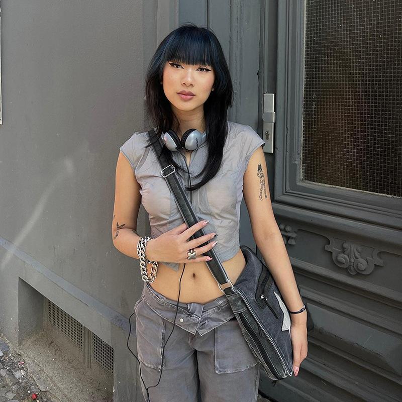 Retro Low-Rise Large Pockets Design Straight Leg Casual Cargo Jeans