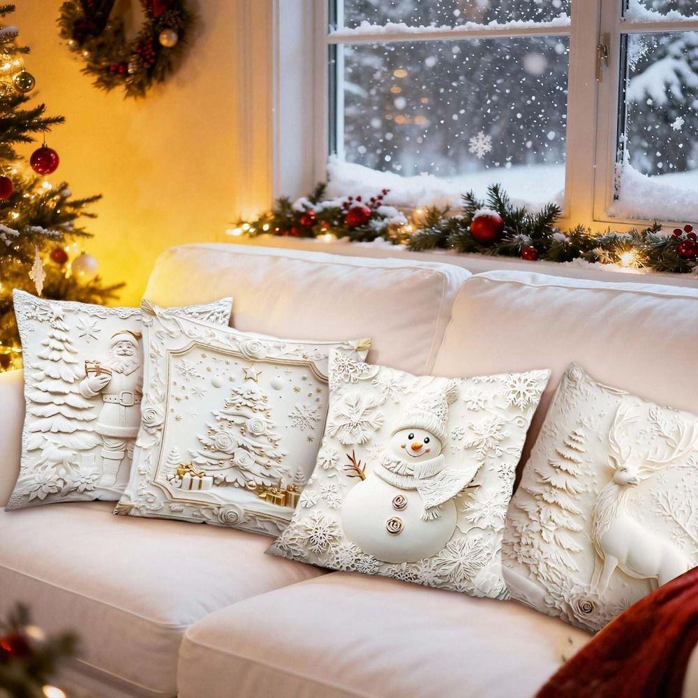 Christmas Day Pillowcase Pillow core protection Removable Cushion Slipcover Polyester Pillow Case Protector Holiday Supplies