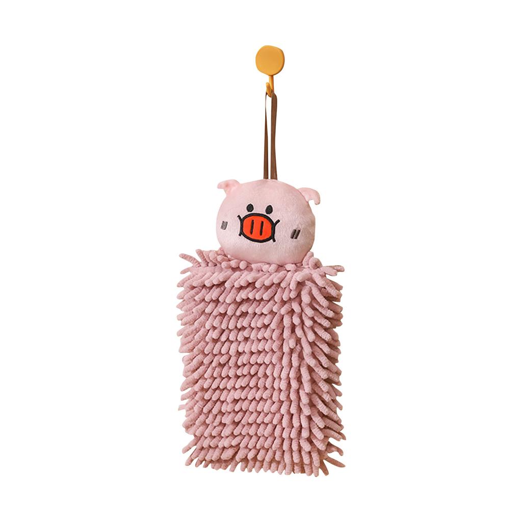 Cartoon Animal Style Hanging Hand Towel Soft Absorbent Microfiber Chenille Hand Drying Cloth with Loop for Bathroom Kitchen Use