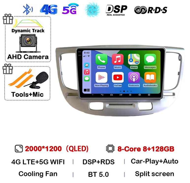 Android 14 Carplay Auto WIFI+4G For Kia RIO 2 RIO2 2005-2008 2009 2010 2011 Car Radio Multimedia Player GPS 360 Camera BT Stereo