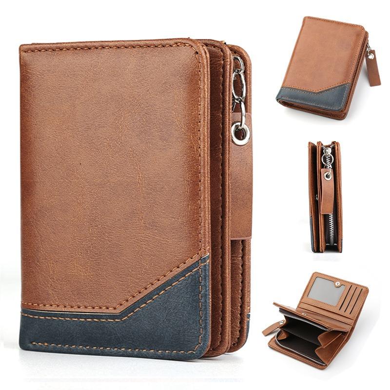 Vintage Herren Geldbörse Visitenkarten Münzbörse PU Leder Münzfach Kartenhalter Tragbar Reißverschluss Clutch Karten Geldbörse Kurz Lar