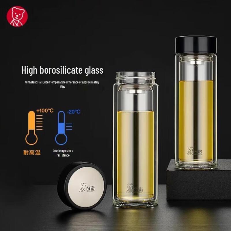 HEENOOR Double Wall Glass Tea Infuser Bottle