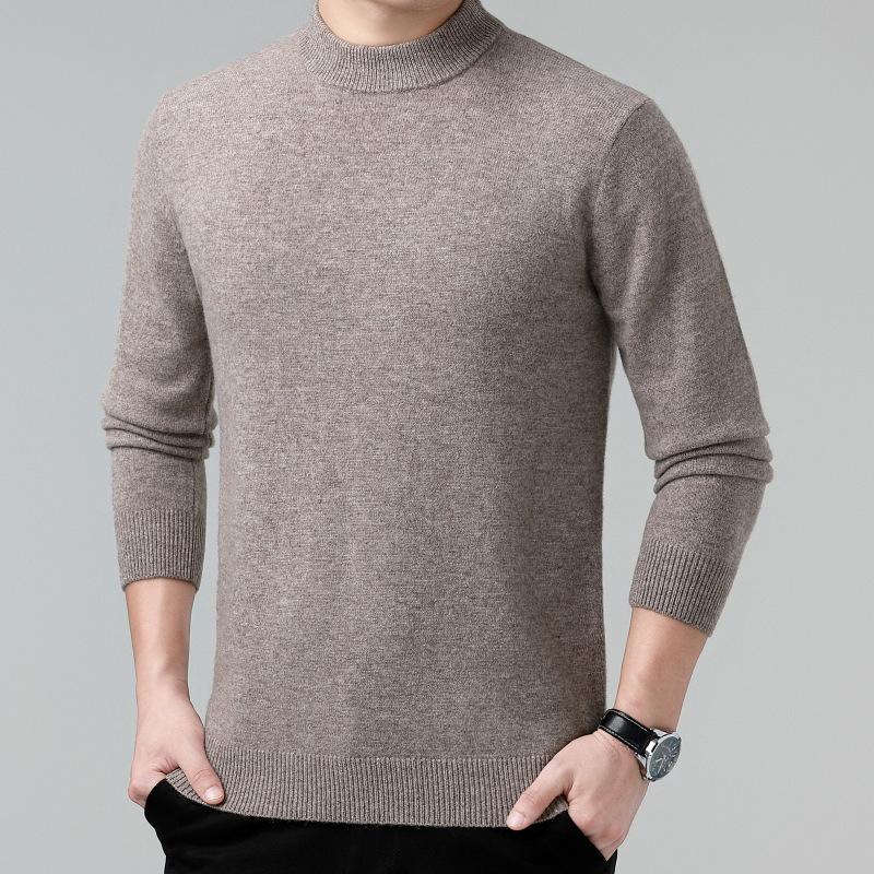 Men's 100% Wool Sweater, 2025 Autumn/Winter, Thickened Warm Half-High Collar, Middle-Aged Dad Knitwear