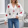 Weihnachtspullover 3D Handgemachte Haken Accessoires Damen Herbst Winter Locker Gestrickter Cardigan