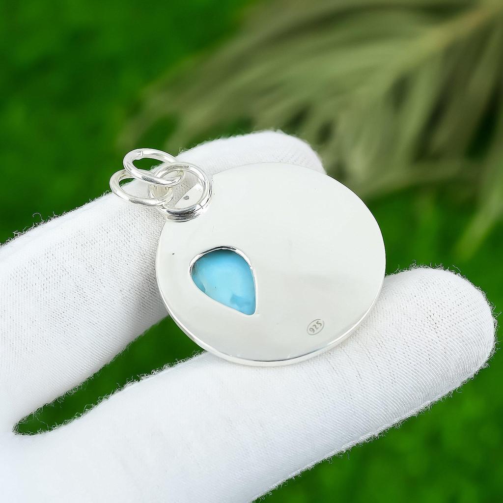 Natural Larimar Gemstone Pendant 925 Sterling Silver Indian Jewelry For Women