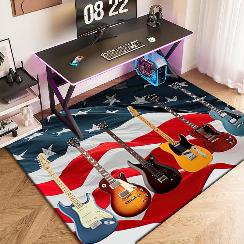 1pc American Flag, Baseball, and Guitar Carpet Rug for Living Room Bedroom Home Sofa Decoration,Kids Play Non-slip Floor Mat