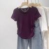 Special White T-Shirt Women's Waist Slim Spice Girl Top Summer Niche Design Sense Pleated U-Neck Exposed Clavicle Short Sleeve