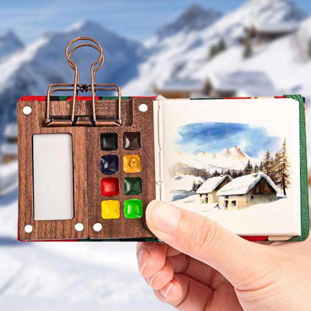 Mini Paint Palette Travel Kit Watercolor Palette Set,Acrylic Colour Set with Watercolor Pens Binder Clips For Beginners Students