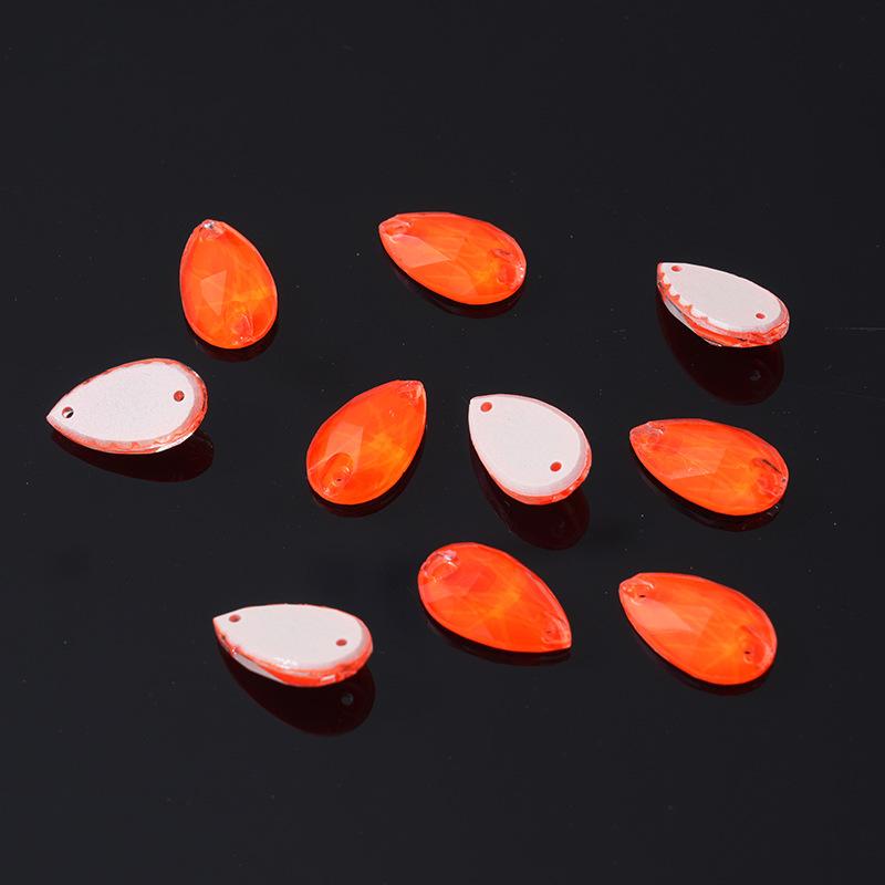 K9 Weichen Water Drop-Shaped Fluorescent Boutique Inverted Edge Glass Flat Buckle Glass Hand Seam Drill, Double Hole Flat Bottom Drill Diy Accessories