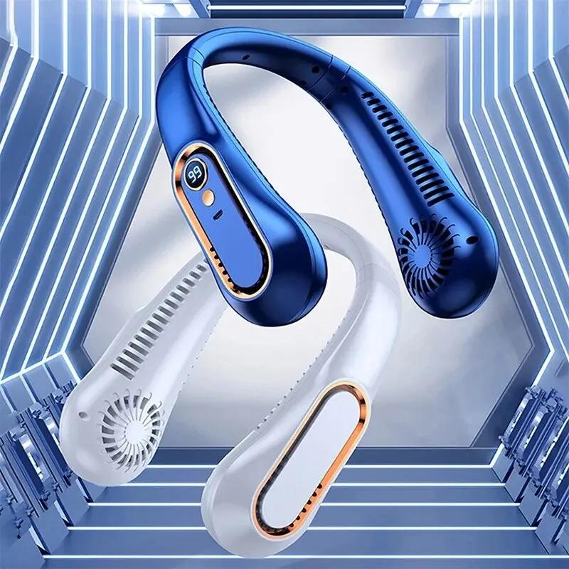 Mini neckless fan with digital screen 5 speed USB charging long lasting silent portable essential for summer outdoor travel