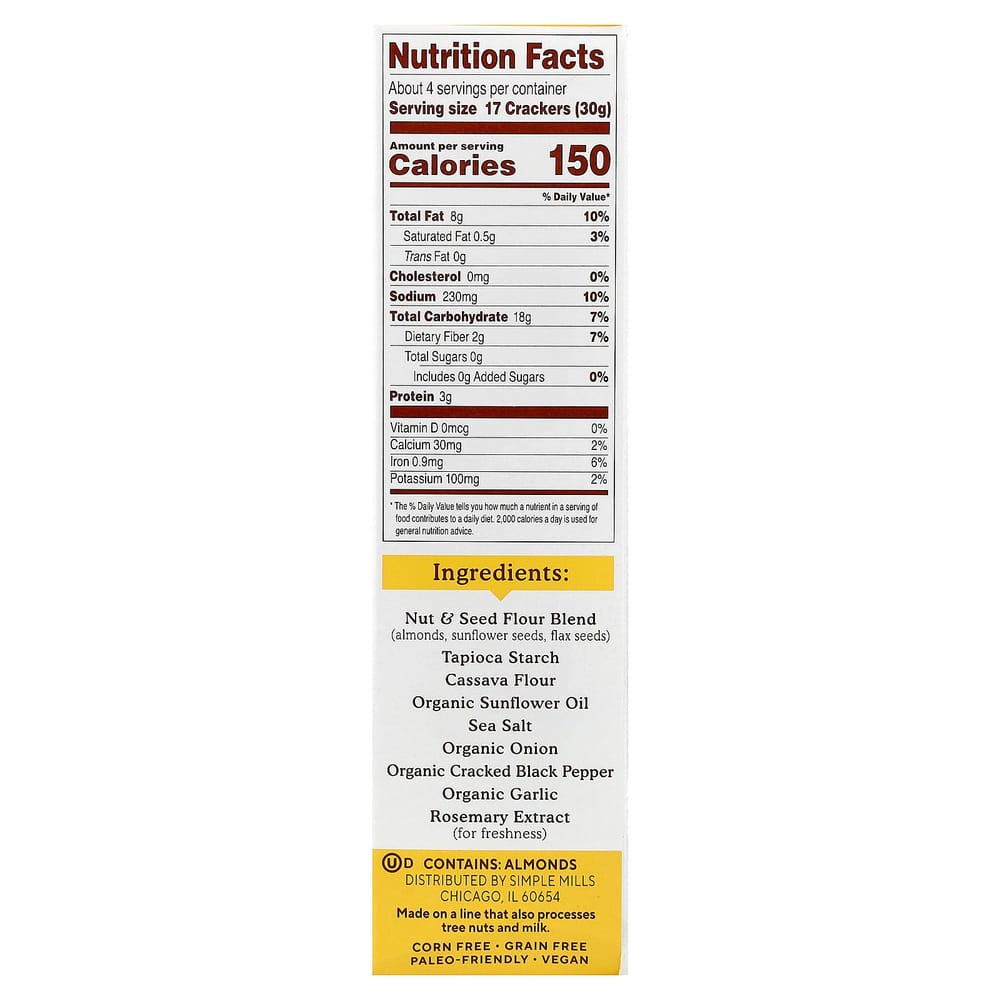 Simple Mills Gluten-Free Almond Flour Crackers, Black Pepper, 4.25 oz (120 g)