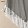 ZANZEA Women Casual Lace Splice Irregular Hem Summer Short Sleeve Blouse Tops