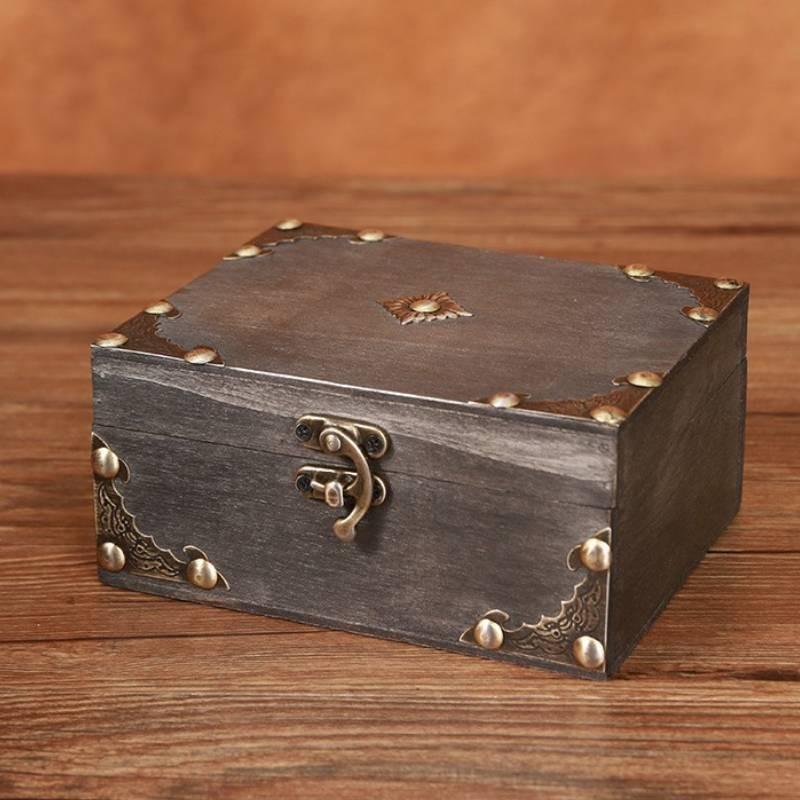 Box Jewelry Wooden With Lock Vintage Desktop Organizer For Home Decor Office