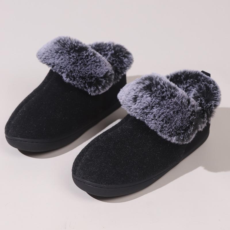Cross-border Explosion Neutral Felt Collar Bag Heel Cotton Shoes Burgundy Winter Indoor Shoes Comfortable Memory Cotton Winter Models