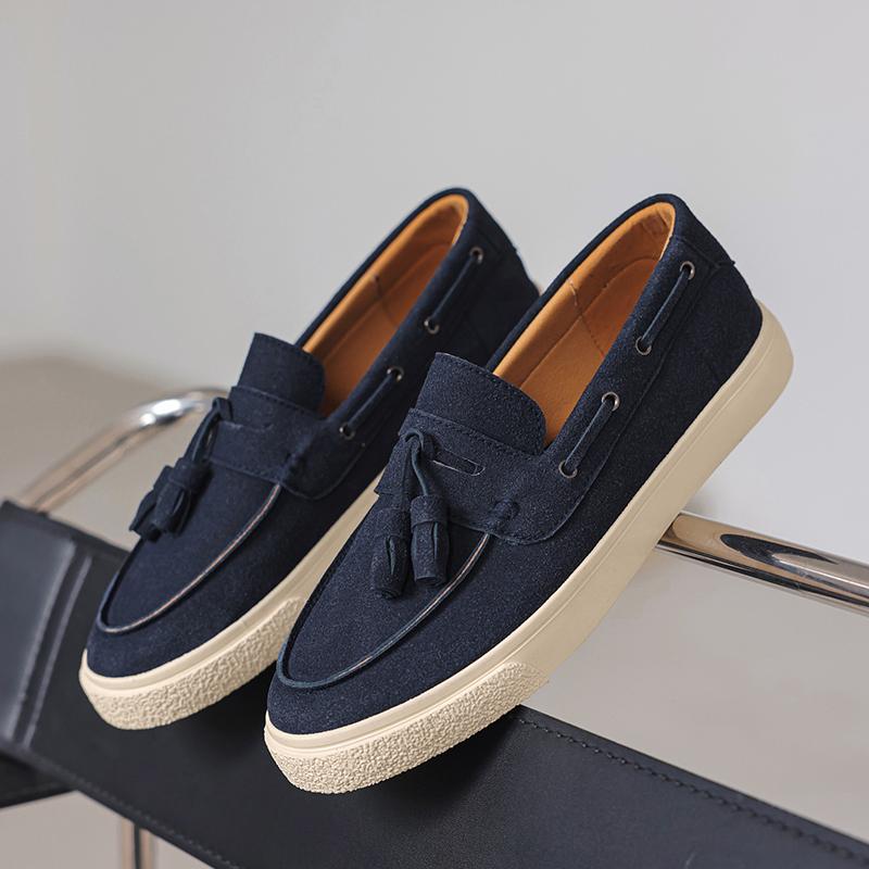 Suede Leather Mens Loafers Fashion Platform Men's Casual Shoes Handmade Male Walking Driving Shoes Moccasins Slip on Flat Shoes