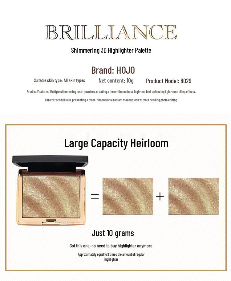 HOJO8029 3D Shimmer Highlighter Palette - Face Sculpting & Skin Brightening Makeup.