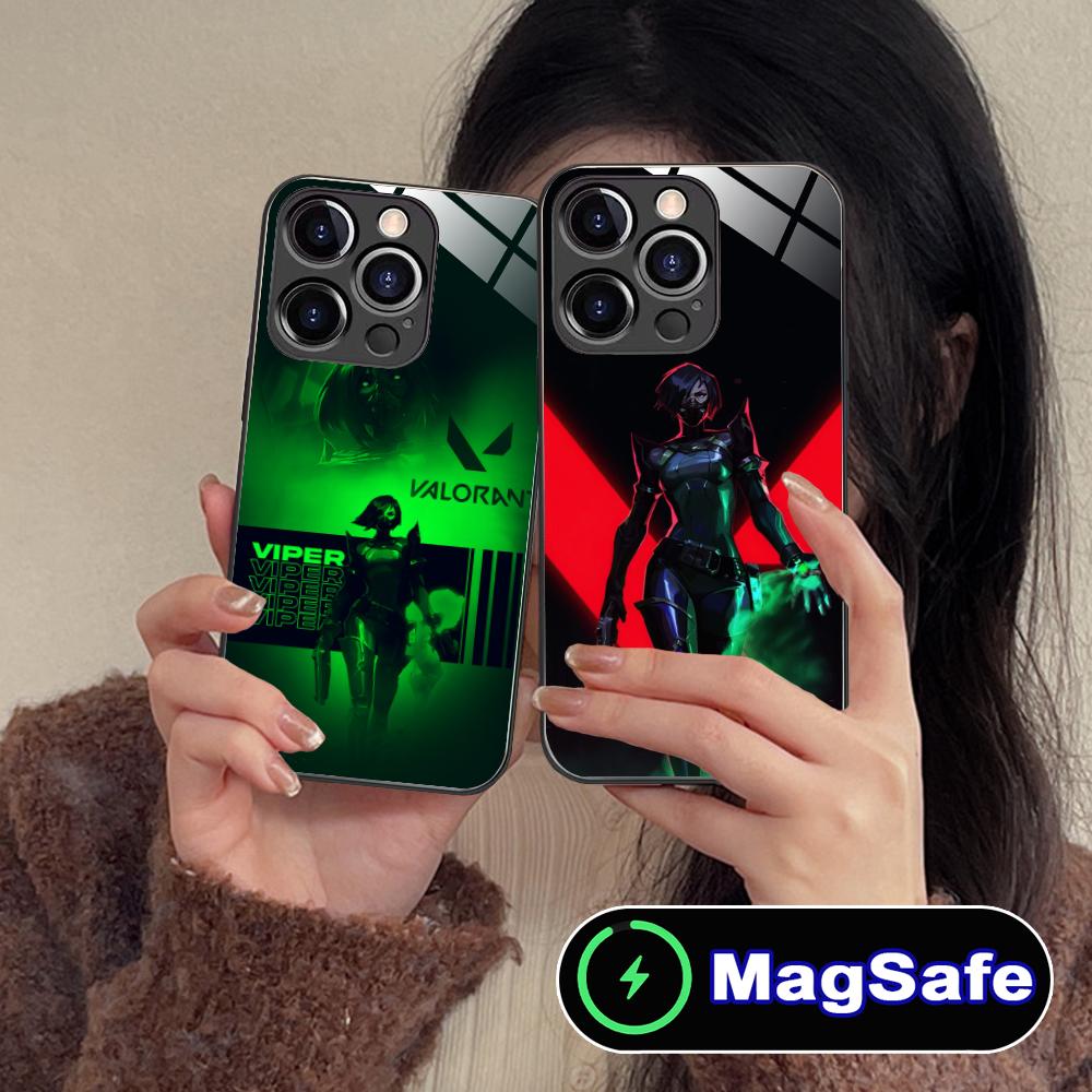 Valorant Viper Mobile Phone Case for iPhone 16 15 14 13 12 11 Pro Max Plus Mini MagSafe Glass Colour Protective Luxury Cover