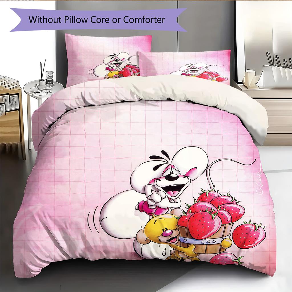 Diddl the Jumping Mouse3 Pattern Bedding Quilt Set Home Decoration Gift (1 * Duvet Cover + 2 * Pillowcase Without Core)