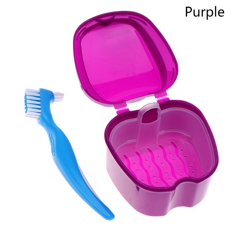 

Dental Bath Box Case With Denture Brush False Teeth Mouth Guard Storage Plastic Container Oral Hygiene Orthodontic Supplies фіолетовий