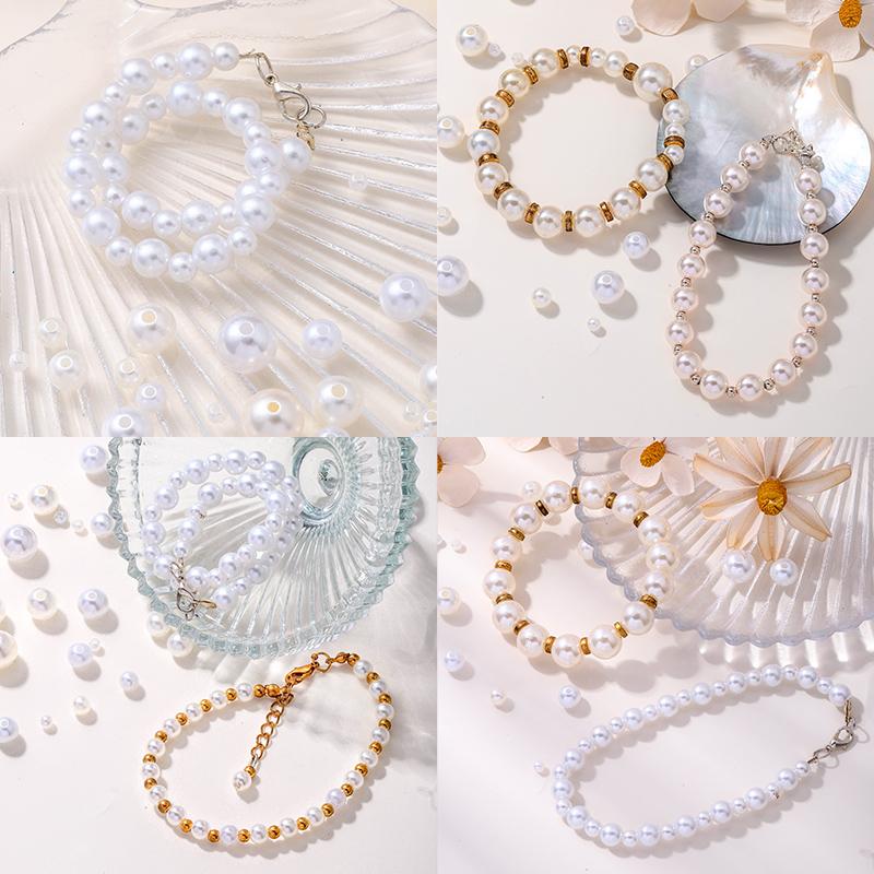 1200Pcs Resin Pearl Beads Kit 5 Sizes Round Small Pearl Filler Beads with Hole for DIY Craft Necklaces Earrings Bracelets Making