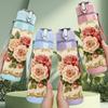 1PC Vintage Rose Floral Pillow 750ml Color Plastic Sports Water Bottle Leakproof Flip Straw Lid Suitable for Sports Office Home Use