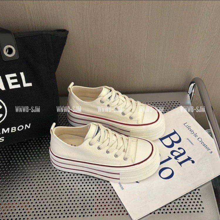 

Spring casual muffin small man taller big head round head ins Korean version of little white shoes thick baseplate shoes women s canvas shoes 35