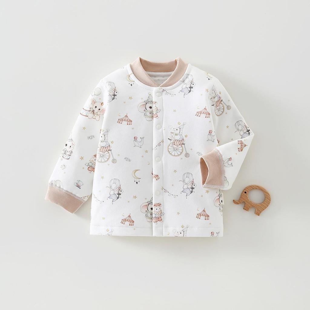 Unisex Baby Cartoon Jacket - Lightweight 60g Cotton, Two-Button, Seamless, Warm Outerwear for Autumn Outings.